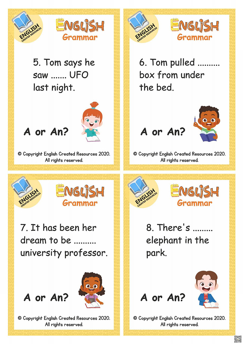 《A or An Task Cards》初级语法闪卡海报英语启蒙必备PDF